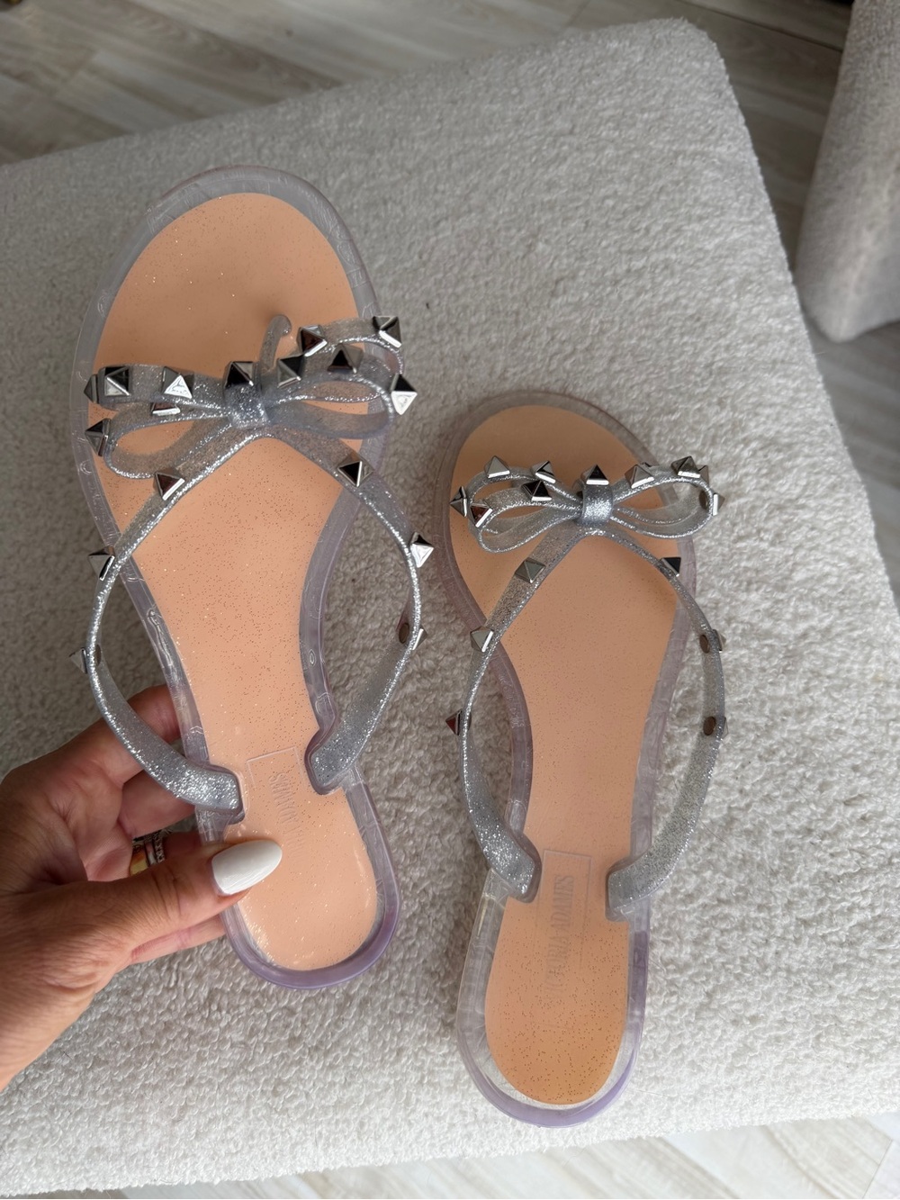 Women’s Silver Studded Bow Jelly Sandals